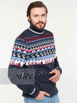 Джемпер мужской 5232-12339. 8200048/30869/0703/501 т.джинс/зимнее утро/красный/белый