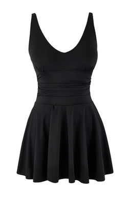 Siyah Drapeli V Yaka Elbise Mayo TBESS26MA00002