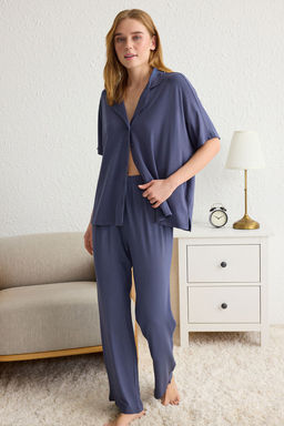 Trendyolmilla Antrasit Rahat Kal?p Viskon Hamile Orme Pijama Tak?m? THMSS25PT00165