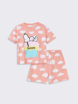 Bisiklet Yaka Snoopy Bask?l? K?z ?ocuk ?ortlu Pijama Tak?m?