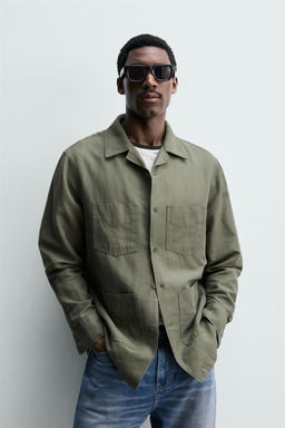 SOBRECAMISA RELAXED FIT CON LINO / verde lavado - Zara фото 2