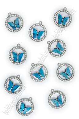 Подвеска металл "Бабочка №5" (10 шт) SF-7343, синий/серебро