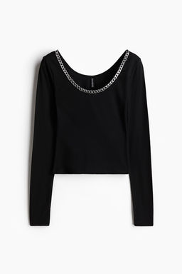 Top de manga larga con cadena decorativa - H&m фото 5