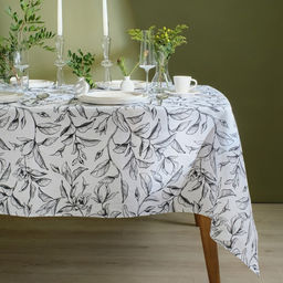 Скатерть «Доляна» Plant leaves, 146×250 см, 100% хлопок, рогожка 164 г/м²