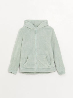 Kap??onlu Basic Uzun Kollu Pel?? K?z ?ocuk Fermuarl? Sweatshirt