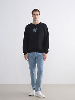 Bisiklet Yaka Bask?l? Erkek Sweatshirt