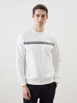 Bisiklet Yaka Bask?l? Erkek Kal?n Sweatshirt