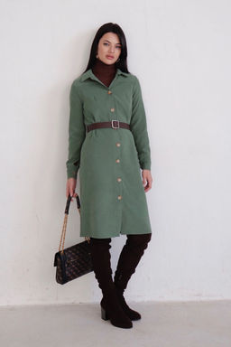 10896 Платье-рубашка из микровельвета папоротник