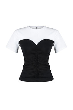 Trendyolmilla Renk Bloklu Fitted/Vucuda Oturan Buzgu Detayl? K?sa Kollu Esnek Orme Bluz TWOSS24BZ00421  фото 7