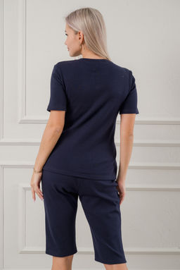 Пижама женская из бридж и футболки из интерлока Королева темно-синий - Амадэль фото 7