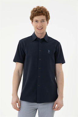 Мужская темно-синяя рубашка с коротким рукавом