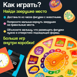 Развивающая игра Часы-сортер, 10 заданий, 3+ - Iq-zabiaka фото 2