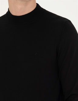 Siyah Regular Fit Bato Yaka Y_n Kar___ml_ Basic Triko Kazak