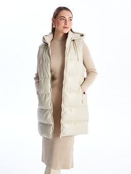 Kap??onlu D?z Deri G?r?n?ml? Kad?n ?i?me Yelek