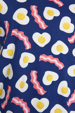 Lacivert %100 Pamuklu Kahvalt? Desenli Tshirt-Pantolon Orme Pijama Tak?m? THMAW24PT00102