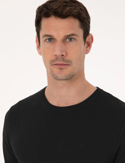 Siyah Slim Fit Bisiklet Yaka Triko T-shirt