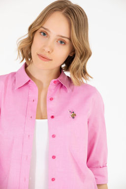 Женская базовая рубашка цвета фуксии с длинным рукавом Неожиданная скидка в корзине - U.s. polo assn фото 10