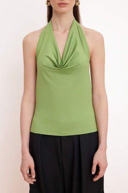 Yag Yesil Fitted/Vucuda Oturan Boyundan Baglamal? Kolsuz Poliamid Orme Bluz TWOSS26BZ00463