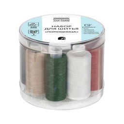 Набор для творчества "Помощница": нитки 7шт*200м, иглы, наперсток, сантиметр, нитевдеватель, распарыватель (NN_62218, "ТРИ СОВЫ") в тубе