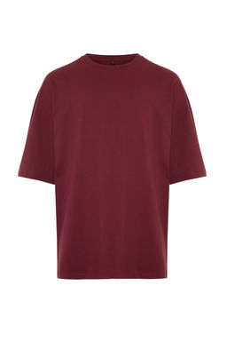 Bordo Oversize/Genis Kesim Basic %100 Pamuklu T-Shirt TMNSS22TS0318