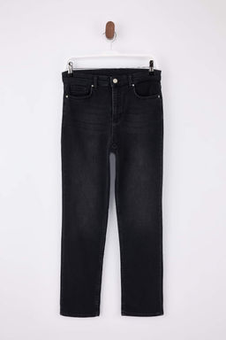 Siyah Yuksek Bel Straight Yumusak Ekstra Esneyen Orme Kot/Jeans TWOSS26JE00104