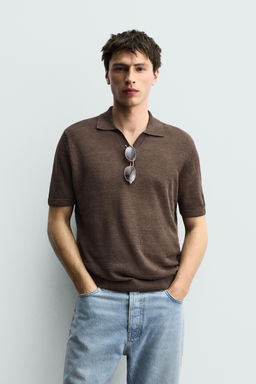 POLO PUNTO REGULAR FIT 100% LINO / Marr?n - Zara фото 3