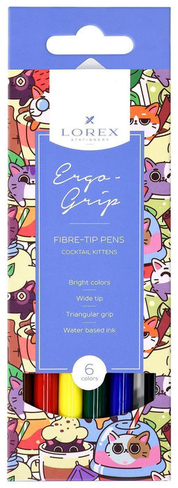 Фломастеры LOREX ERGO-GRIP COCKTAIL KITTENS классические 6 цв. кругл. корп. стандартные карт. упак.
