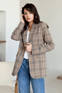Песочный жакет клетка в стиле оверсайз