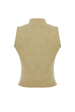 Trendyolmilla Haki Eskitme/Soluk Efektli Fitted Fermuarl? Fitilli Pamuklu Esnek Orme Bluz TWOSS24BZ00036 фото 8