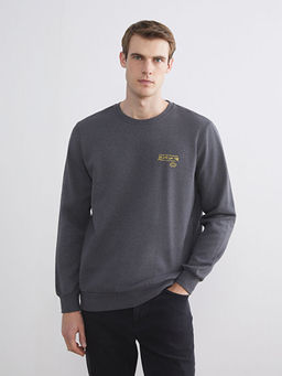 Bisiklet Yaka Bask?l? Erkek Sweatshirt