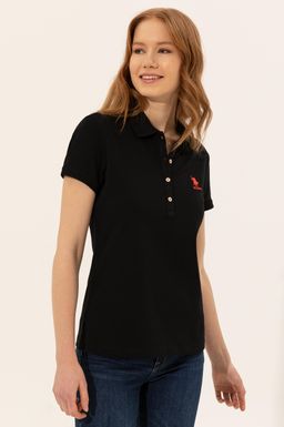 U. S. Polo Assn Женская черная базовая футболка с воротником-поло - U.s. polo assn фото 3