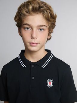 Polo Yaka Be?ikta? Bask?l? Erkek ?ocuk Ti??rt
