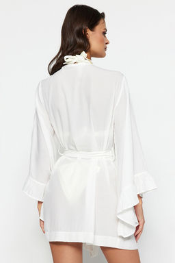 Ekru Kusakl? Dokuma Volanl? Mini Plaj Kimono&Kaftan TBESS21KM0002