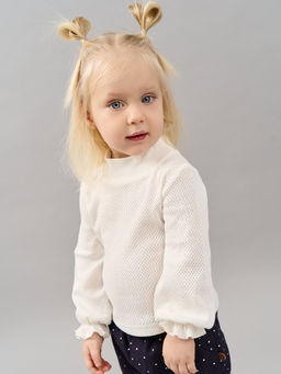 Лонгслив с воротником-стойкой Молоко из ажурного хлопка 0+