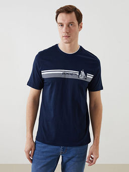 Bisiklet Yaka K?sa Kollu Bask?l? Penye Erkek Ti??rt