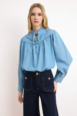 Mavi %100 Tencel Yakas? Baglama Detayl? Relaxed Fit Denim Bluz TWOSS26BZ00062