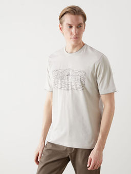 Bisiklet Yaka K?sa Kollu Bask?l? Penye Erkek Ti??rt