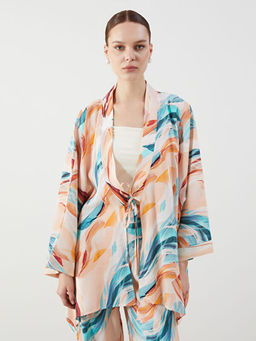 ?al Yaka Desenli Oversize Kad?n Kimono
