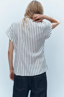STRIPED KNOTTED LINEN BLEND SHIRT - Zara фото 5