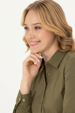 Женская базовая рубашка цвета хаки с длинным рукавом - U.s. polo assn фото 13