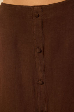 Trendyolmilla Kahverengi %100 Keten Dugme Detayl? Midi Etek TWOSS25ET00144 фото 3