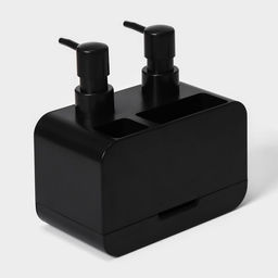 Двойной дозатор для мыла и моющего средства, с губкой в комплекте, по 300 мл, чёрный