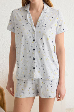 Trendyolmilla Gri Melanj Galaksi Desenli Sortlu Orme Pijama Tak?m? THMSS25PT00011  фото 4