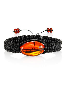 Браслет Шамбала с коньячным янтарём