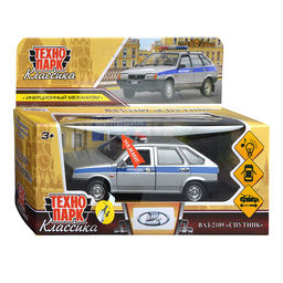 Машина металл ВАЗ-2109" Спутник" Милиция 12см, (откр. дв, баг, сереб,) инерц., в коробке