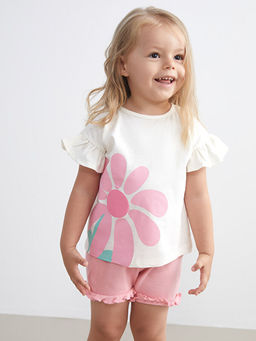 ?i?ekli K?z Bebek Bluz ve ?ort 2li