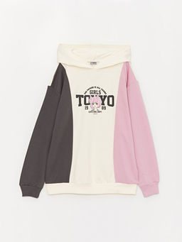 Bask?l? Uzun Kollu K?z ?ocuk Hoodie