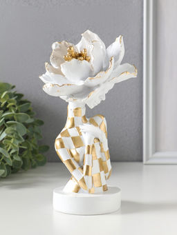 Бюст полистоун «Девушка с белым цветком, в клетчатом наряде», бело-золотой, 11×11×20 см