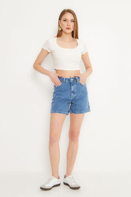 TRENDYOLMILLA Mavi Dokulu City Denim Sort TWOSS25SR00144  фото 3