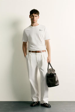 CAMISETA REGULAR FIT ESTAMPADOS COMBINADOS / Blanco roto